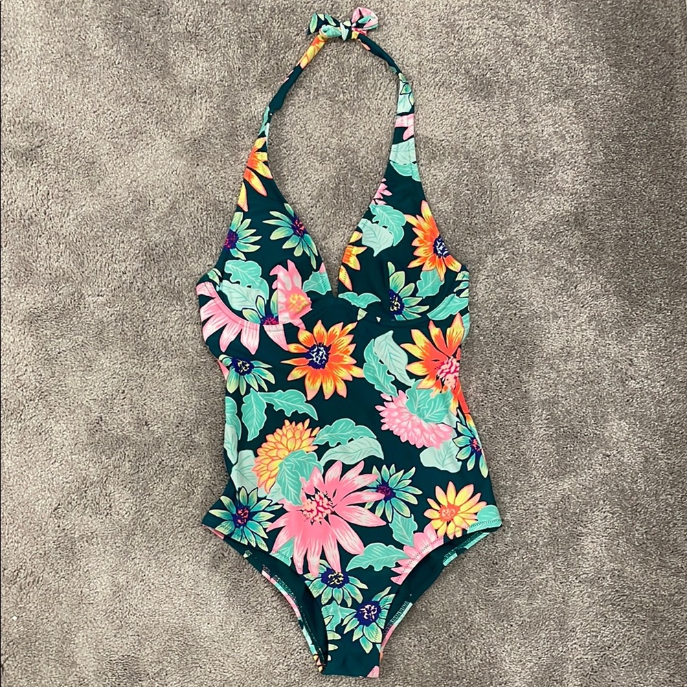 Floral Women’s One Piece Halter Swimsuit, Medium